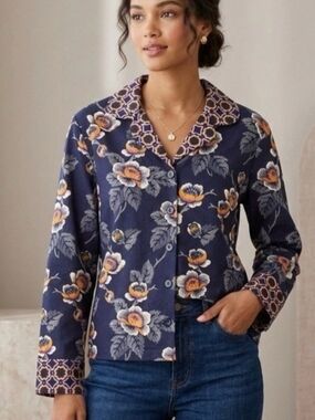 Vera Bradley Navy Floral Pajama Button-Down Shirt
